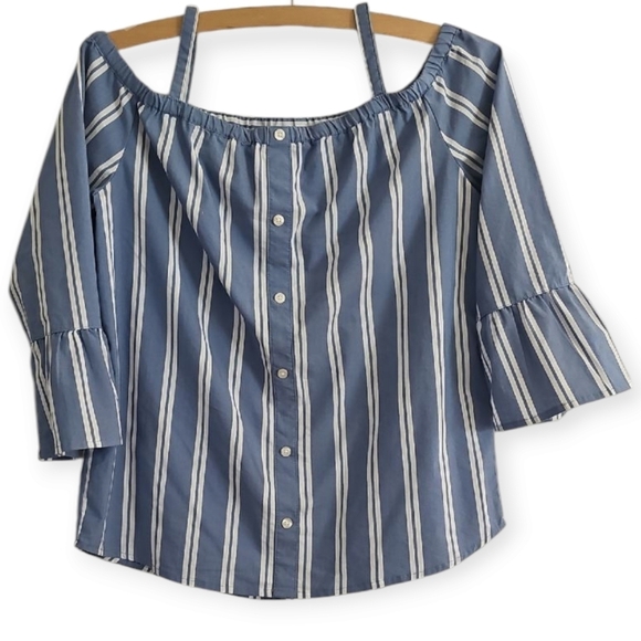 Abercrombie Kids Striped Blue Off-Shoulder Top Size 13/14 - Picture 1 of 6